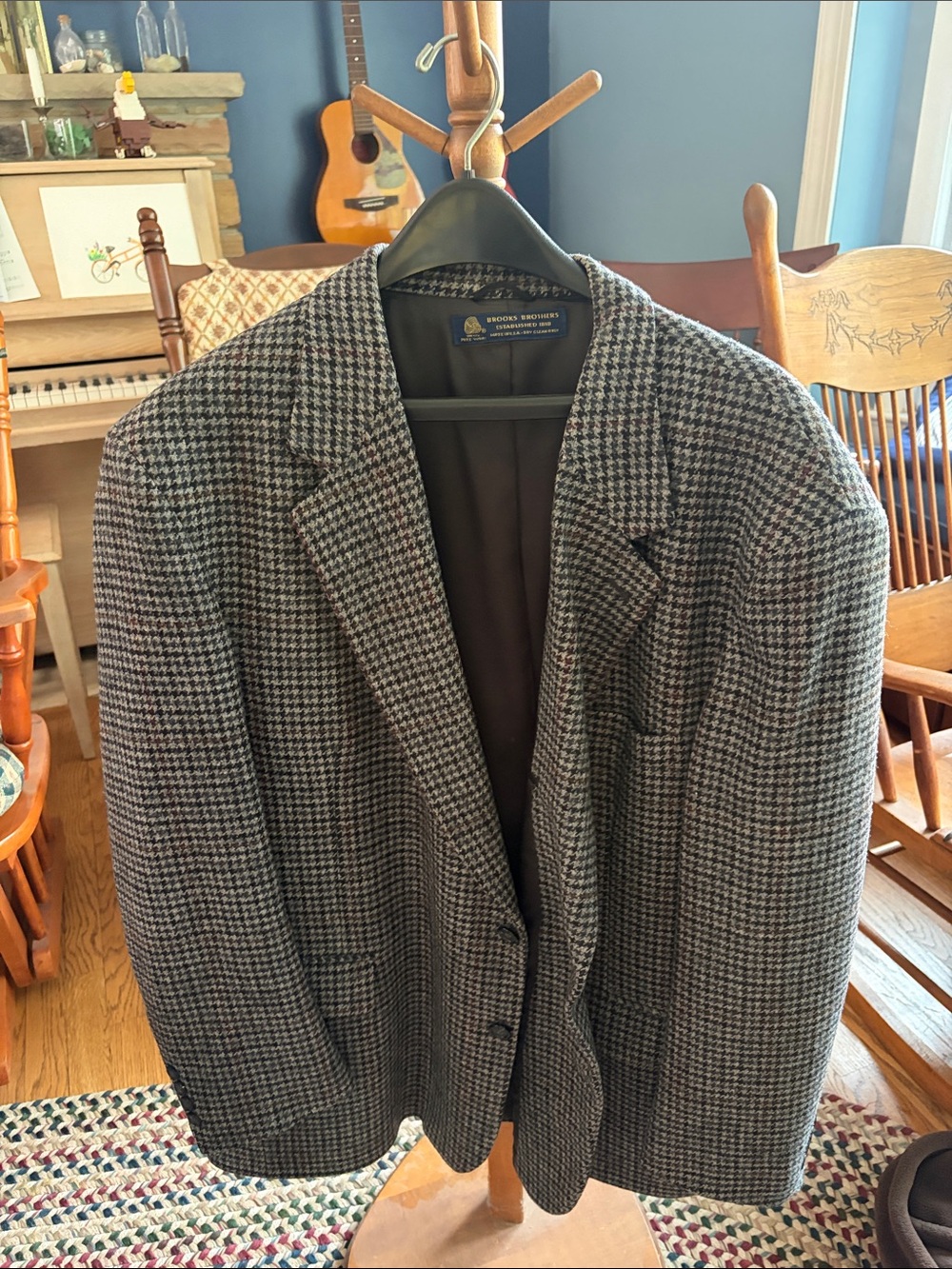 Brooks Brothers Men's Gray Houndstooth Wool Blazer Size 48R